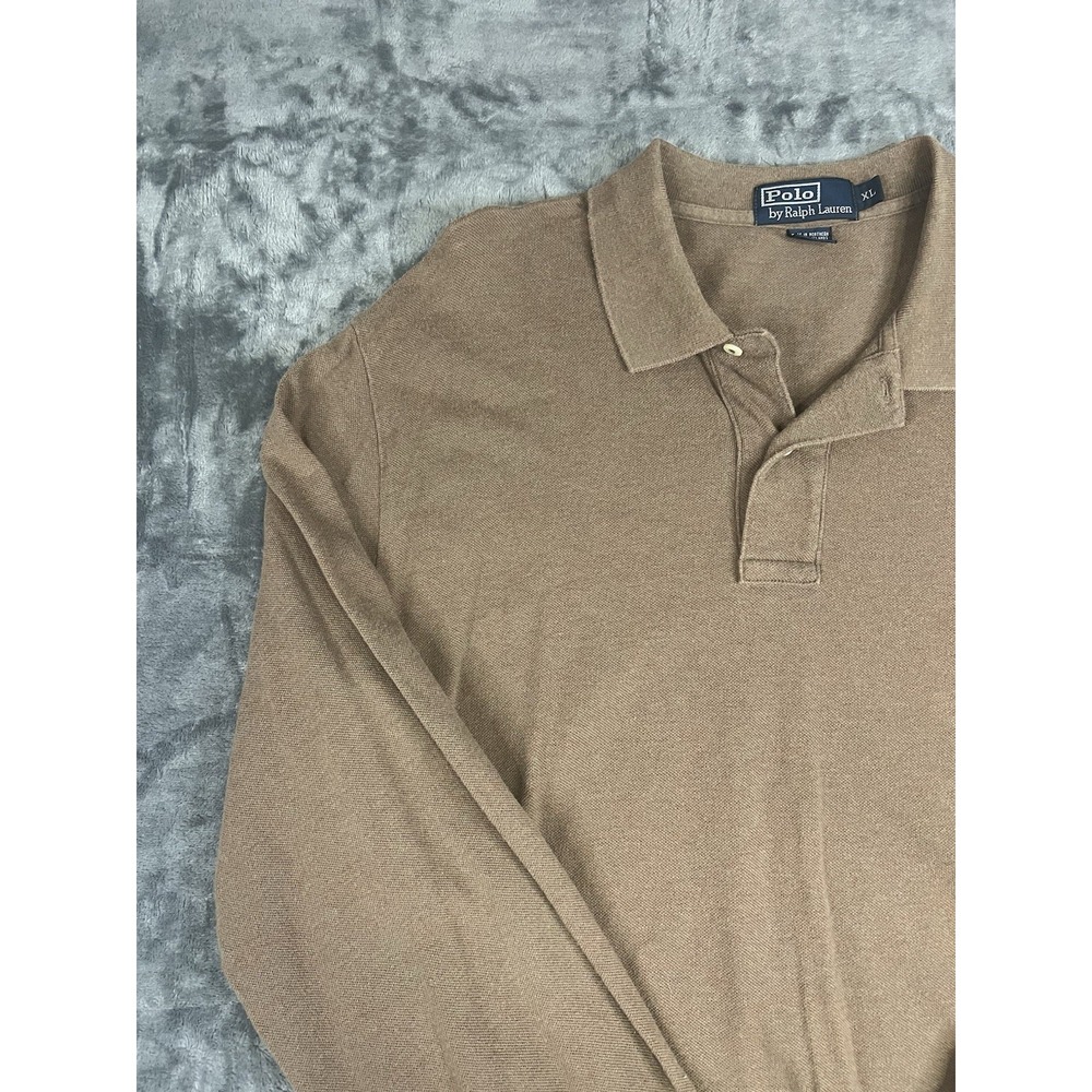 Polo Ralph Lauren Men's XL Brown Solid Long Sleeve Polo Collared Cotton Logo - Picture 4 of 15